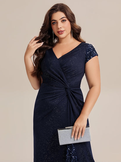 pretty KAIA|Plus Size Knotted Knit Cap Sleeve Maxi Glitter Evening Dress