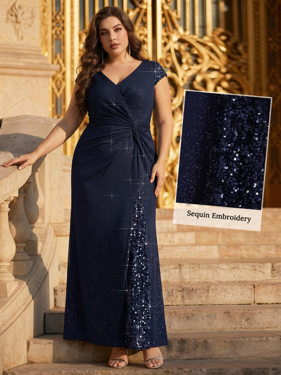 ever KAIA|Knotted Knit Cap Sleeve Maxi Glitter Evening Dress