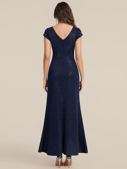 ever KAIA|Knotted Knit Cap Sleeve Maxi Glitter Evening Dress