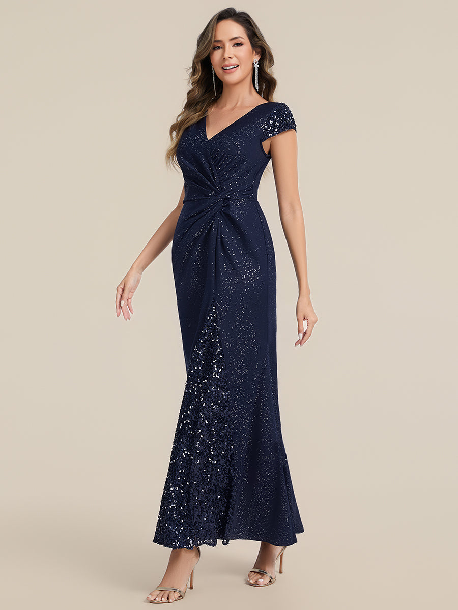 ever KAIA|Knotted Knit Cap Sleeve Maxi Glitter Evening Dress