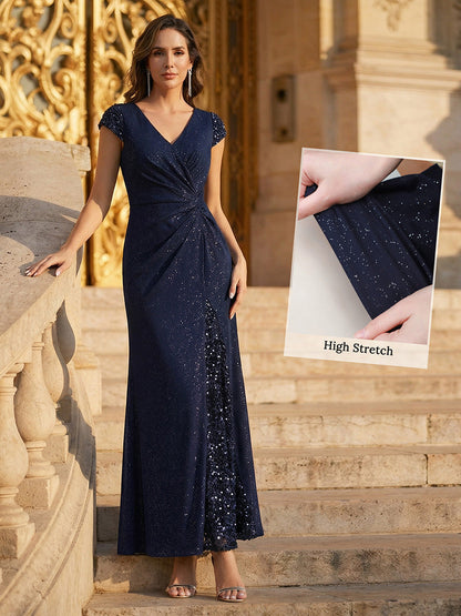 ever KAIA|Knotted Knit Cap Sleeve Maxi Glitter Evening Dress