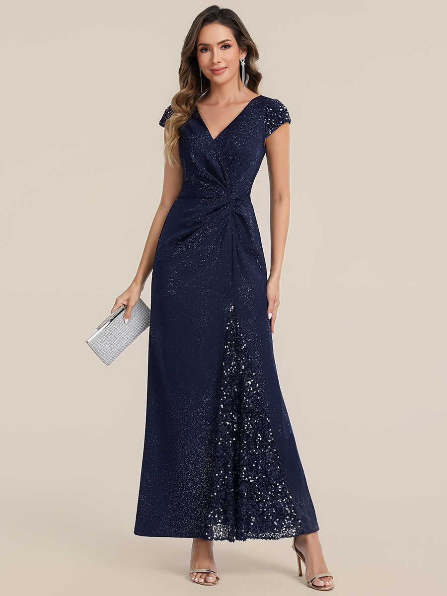 ever KAIA|Knotted Knit Cap Sleeve Maxi Glitter Evening Dress