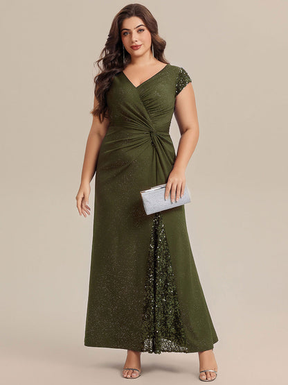 pretty KAIA|Plus Size Knotted Knit Cap Sleeve Maxi Glitter Evening Dress