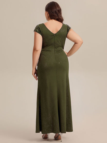 ever KAIA|Knotted Knit Cap Sleeve Maxi Glitter Evening Dress