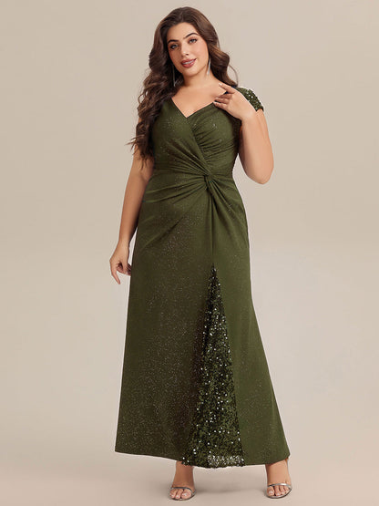 pretty KAIA|Plus Size Knotted Knit Cap Sleeve Maxi Glitter Evening Dress