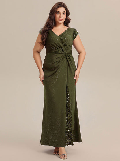 ever KAIA|Knotted Knit Cap Sleeve Maxi Glitter Evening Dress