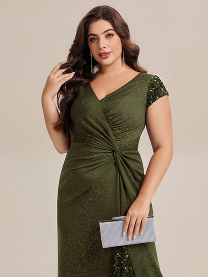 pretty KAIA|Plus Size Knotted Knit Cap Sleeve Maxi Glitter Evening Dress
