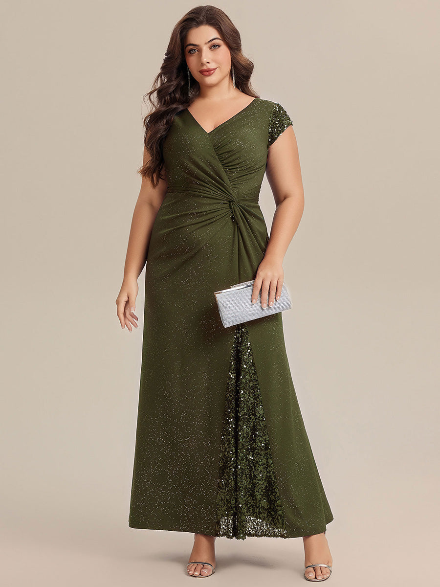 ever KAIA|Knotted Knit Cap Sleeve Maxi Glitter Evening Dress