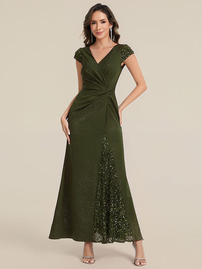 ever KAIA|Knotted Knit Cap Sleeve Maxi Glitter Evening Dress