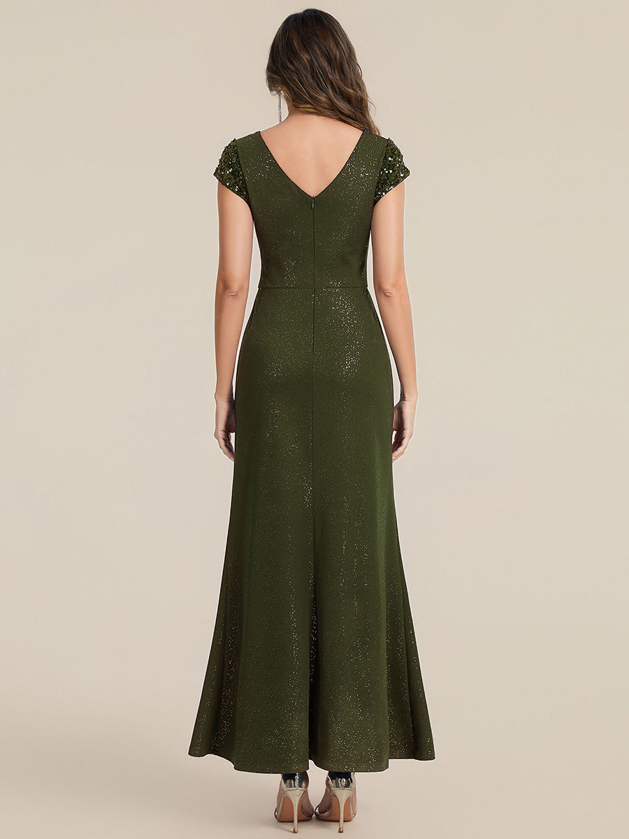 ever KAIA|Knotted Knit Cap Sleeve Maxi Glitter Evening Dress
