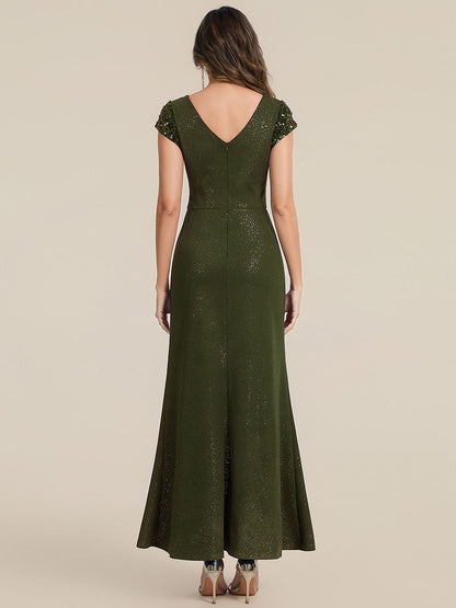 ever KAIA|Knotted Knit Cap Sleeve Maxi Glitter Evening Dress