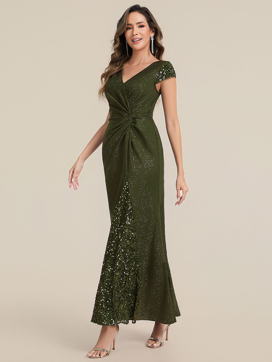 ever KAIA|Knotted Knit Cap Sleeve Maxi Glitter Evening Dress