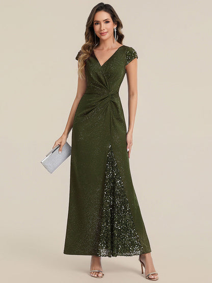 ever KAIA|Knotted Knit Cap Sleeve Maxi Glitter Evening Dress