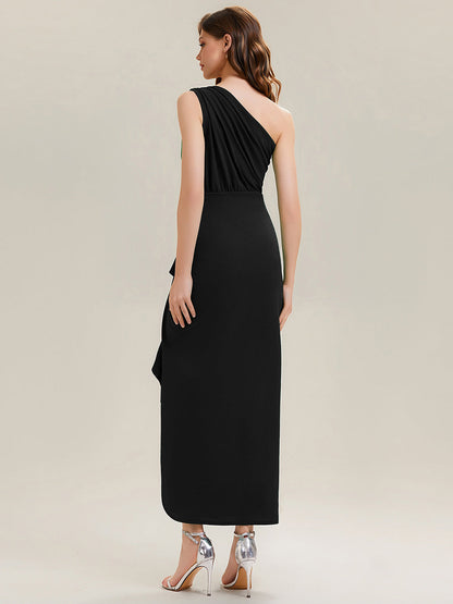Thigh-High Slit Knit Sleeveless Evening Dress