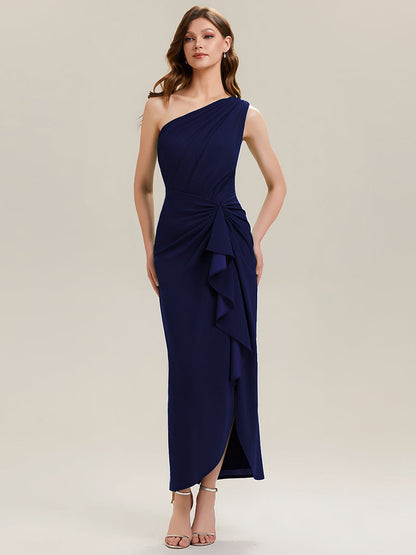 Thigh-High Slit Knit Sleeveless Evening Dress