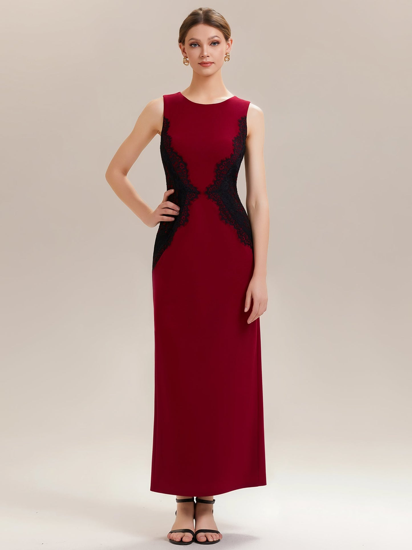 ever IVORY|Waist Cut-Out Knit Sleeveless Stretch Evening Dress