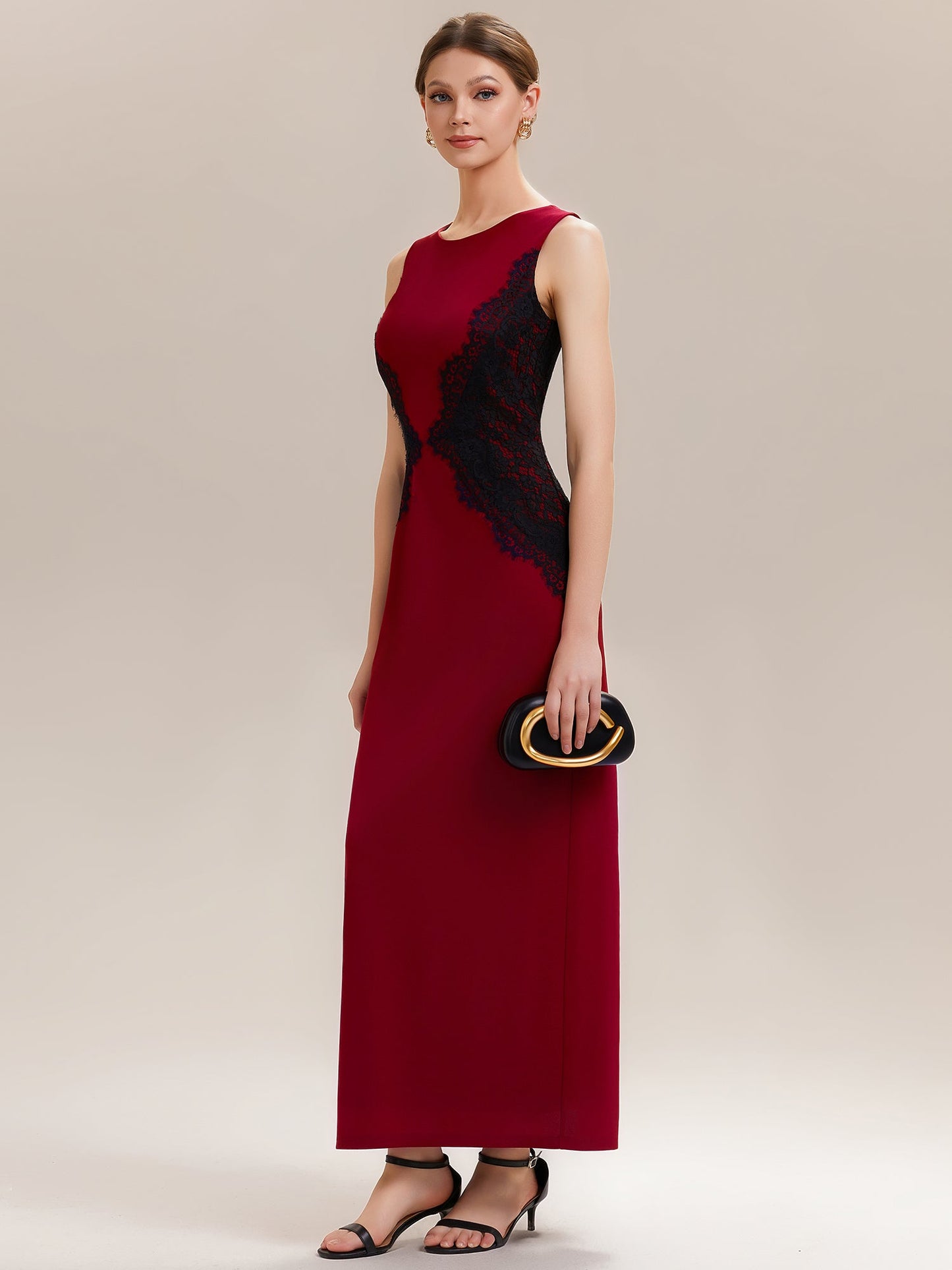 ever IVORY|Waist Cut-Out Knit Sleeveless Stretch Evening Dress