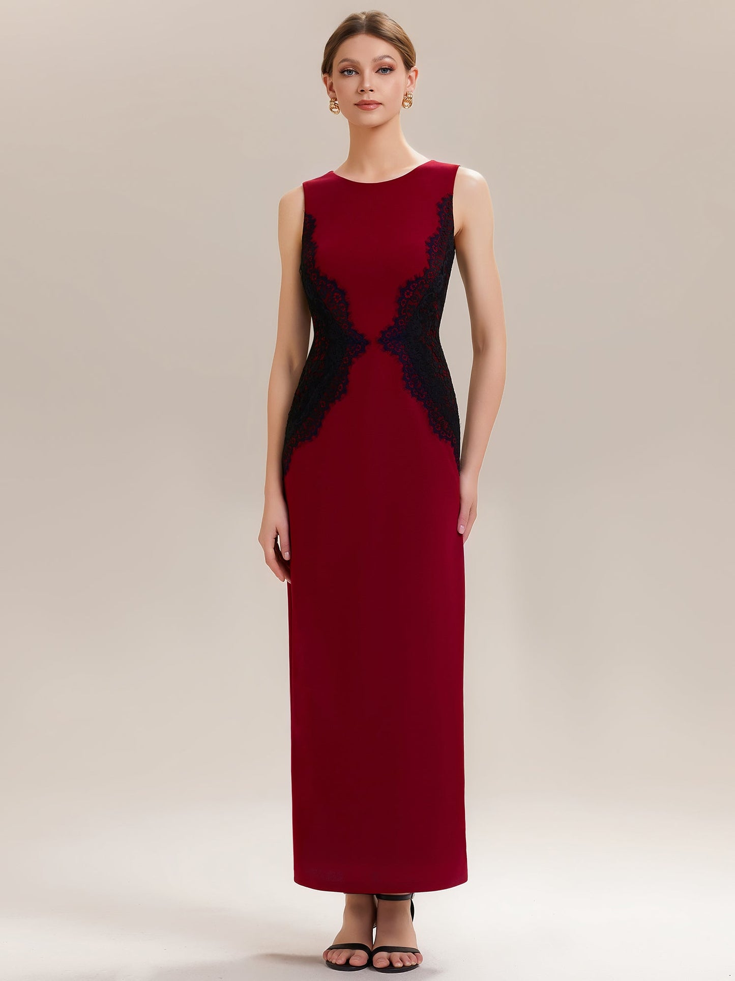 ever IVORY|Waist Cut-Out Knit Sleeveless Stretch Evening Dress