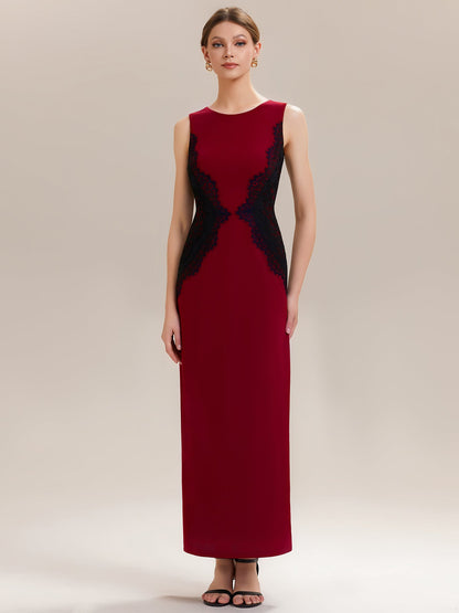 ever IVORY|Waist Cut-Out Knit Sleeveless Stretch Evening Dress