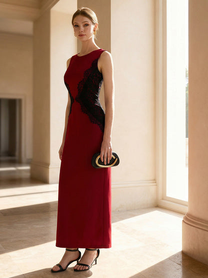 ever IVORY|Waist Cut-Out Knit Sleeveless Stretch Evening Dress