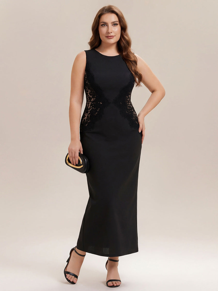 ever IVORY|Waist Cut-Out Knit Sleeveless Stretch Evening Dress