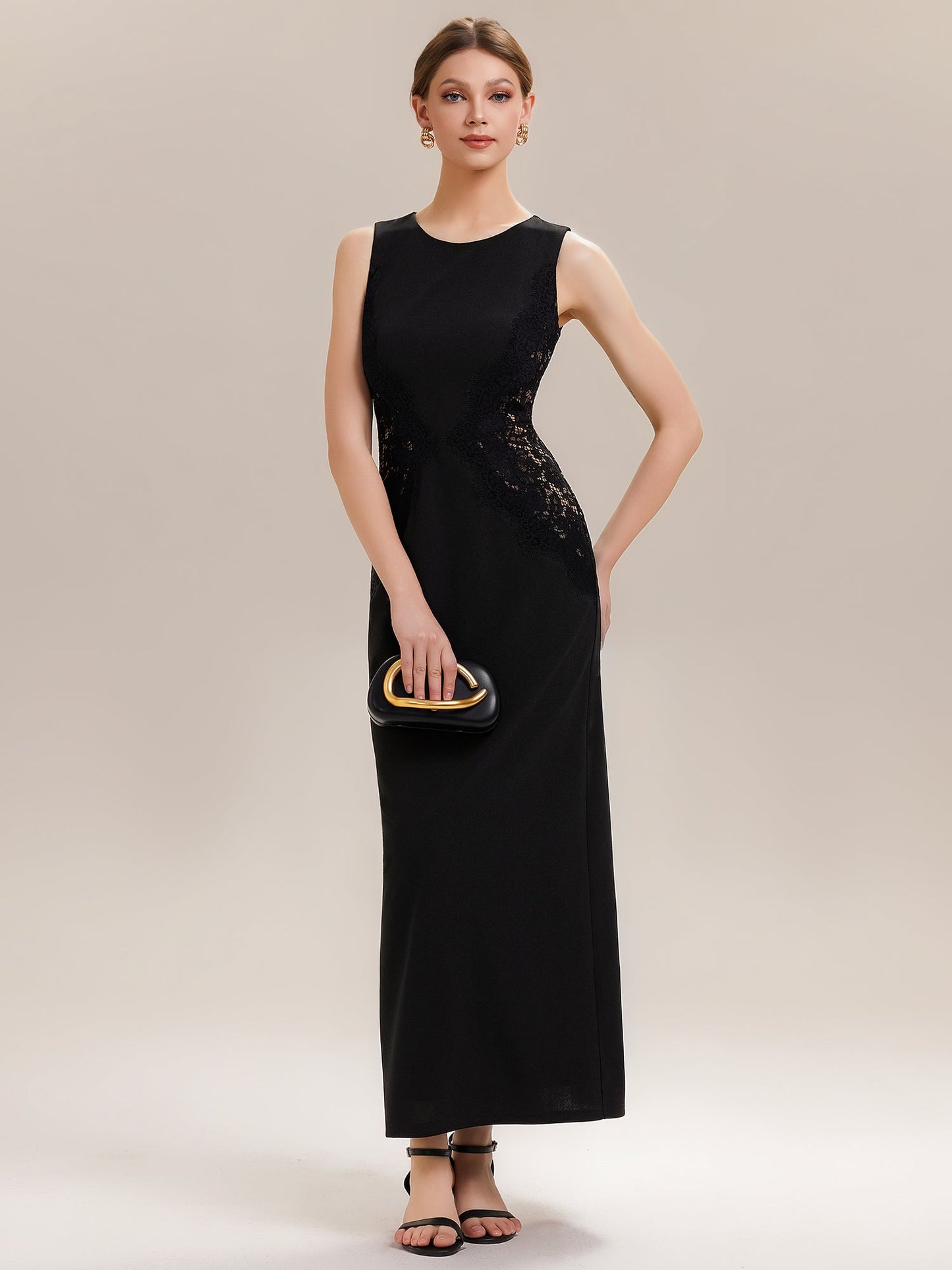 ever IVORY|Waist Cut-Out Knit Sleeveless Stretch Evening Dress