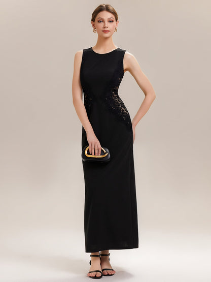 ever IVORY|Waist Cut-Out Knit Sleeveless Stretch Evening Dress