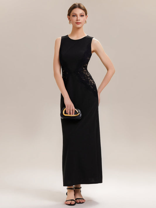 ever IVORY|Waist Cut-Out Knit Sleeveless Stretch Evening Dress