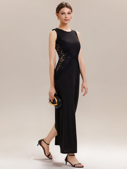 ever IVORY|Waist Cut-Out Knit Sleeveless Stretch Evening Dress
