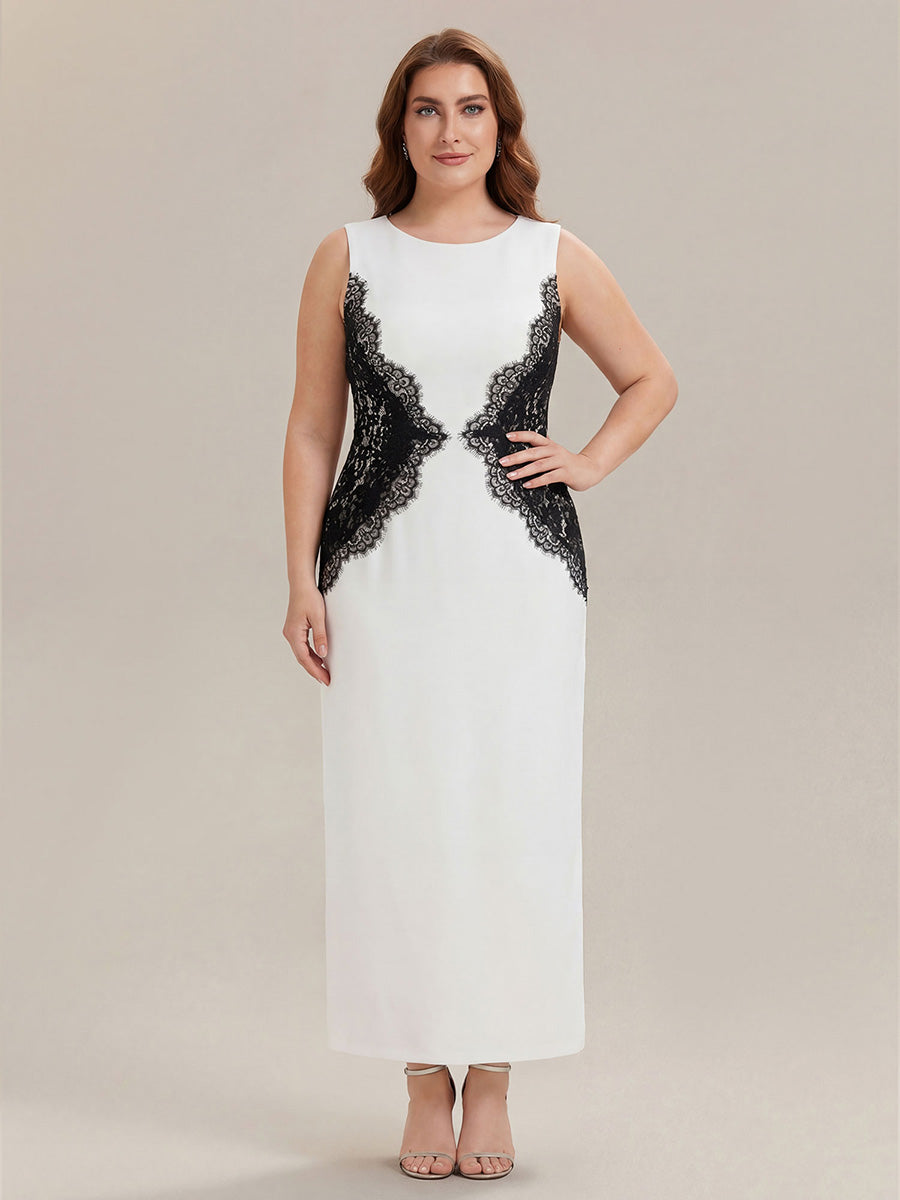 ever IVORY|Waist Cut-Out Knit Sleeveless Stretch Evening Dress