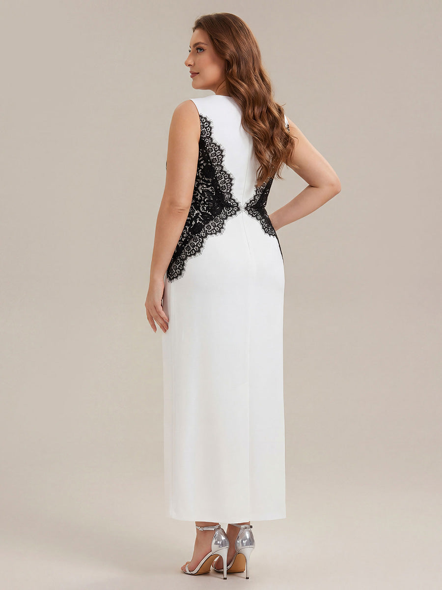 ever IVORY|Waist Cut-Out Knit Sleeveless Stretch Evening Dress
