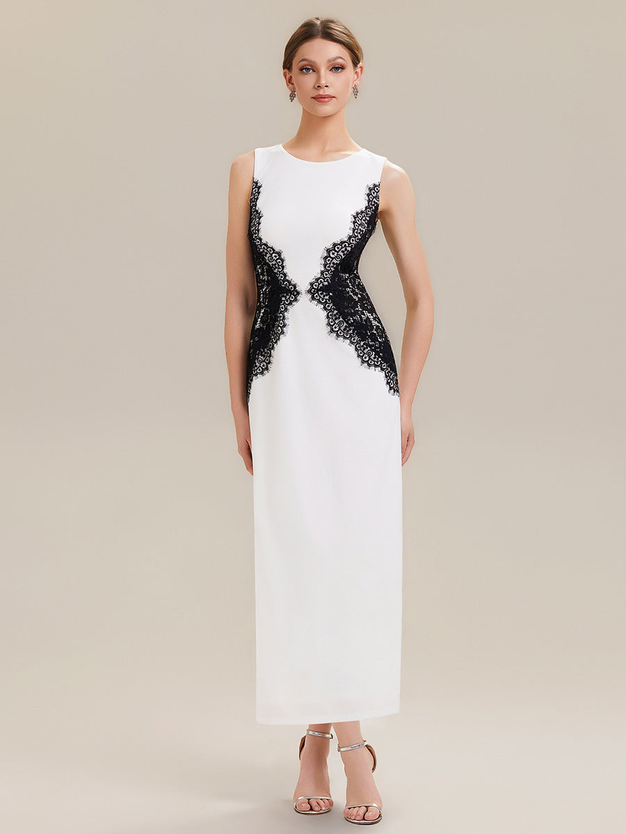 ever IVORY|Waist Cut-Out Knit Sleeveless Stretch Evening Dress