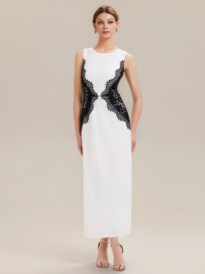 ever IVORY|Waist Cut-Out Knit Sleeveless Stretch Evening Dress