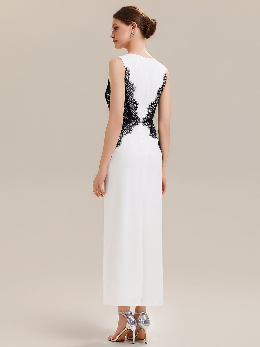 ever IVORY|Waist Cut-Out Knit Sleeveless Stretch Evening Dress