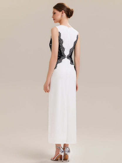 ever IVORY|Waist Cut-Out Knit Sleeveless Stretch Evening Dress
