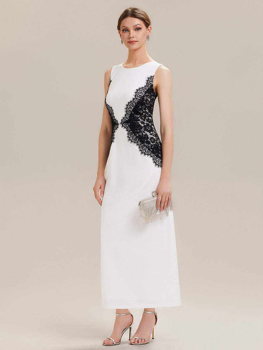 ever IVORY|Waist Cut-Out Knit Sleeveless Stretch Evening Dress