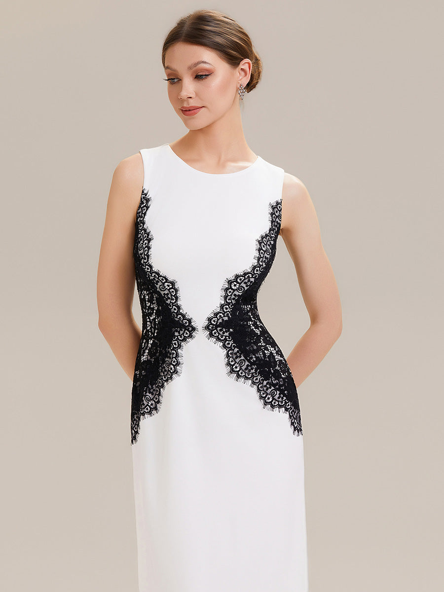 ever IVORY|Waist Cut-Out Knit Sleeveless Stretch Evening Dress
