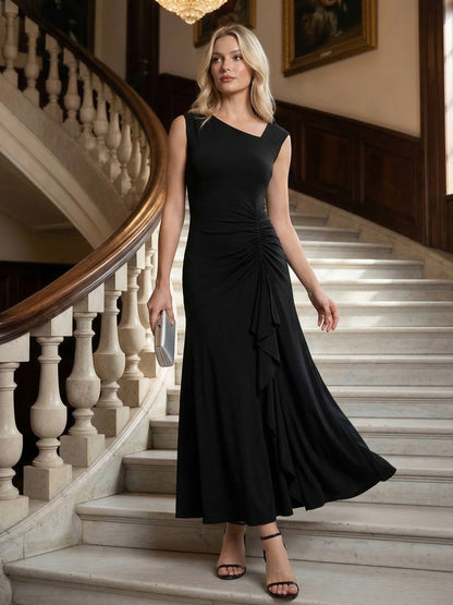ever NORA|Ruffled Knit Cap Sleeve High Stretch Evening Dress