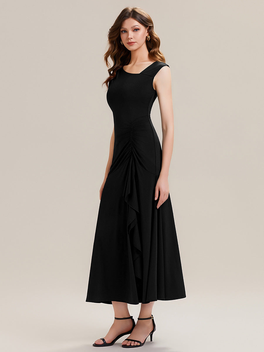 ever NORA|Ruffled Knit Cap Sleeve High Stretch Evening Dress