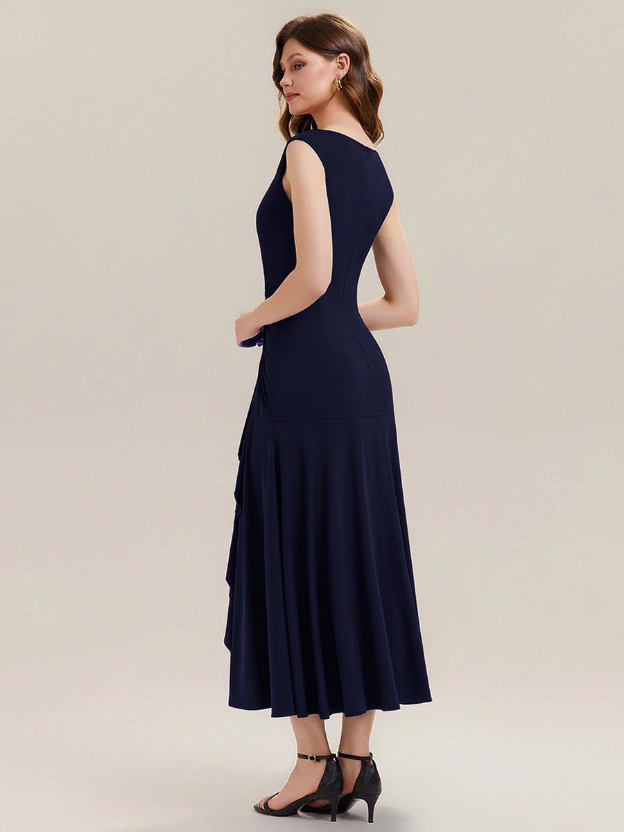 ever NORA|Ruffled Knit Cap Sleeve High Stretch Evening Dress