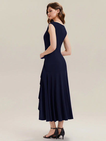 ever NORA|Ruffled Knit Cap Sleeve High Stretch Evening Dress