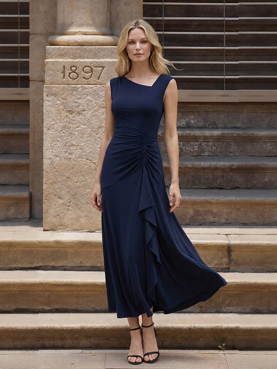 ever NORA|Ruffled Knit Cap Sleeve High Stretch Evening Dress
