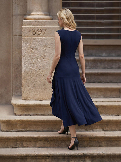 ever NORA|Ruffled Knit Cap Sleeve High Stretch Evening Dress