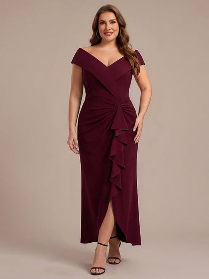 Plus Size Slit Crepe Evening Dress