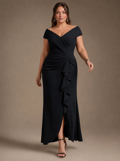 Plus Size Slit Crepe Evening Dress