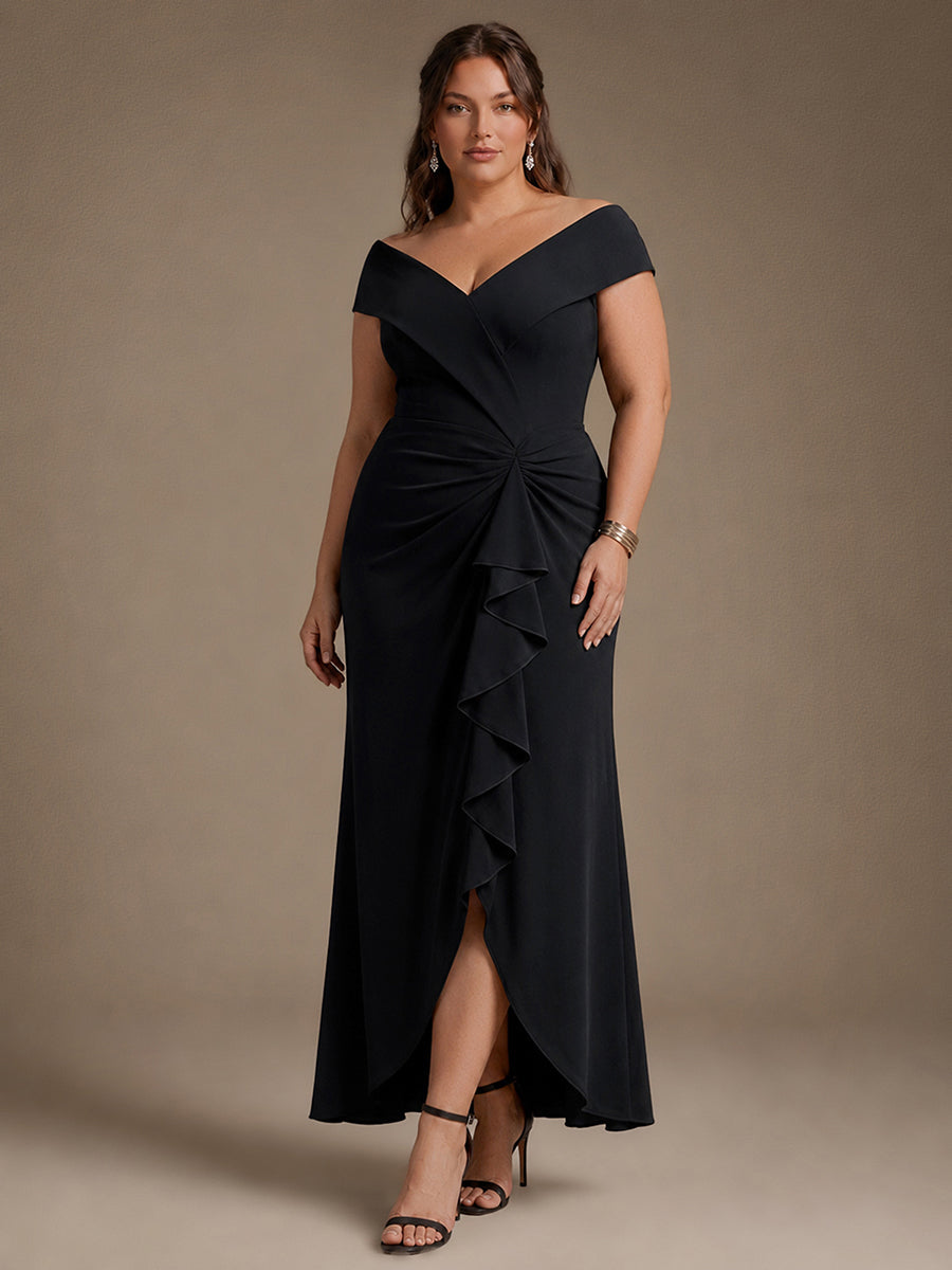 Plus Size Slit Crepe Evening Dress