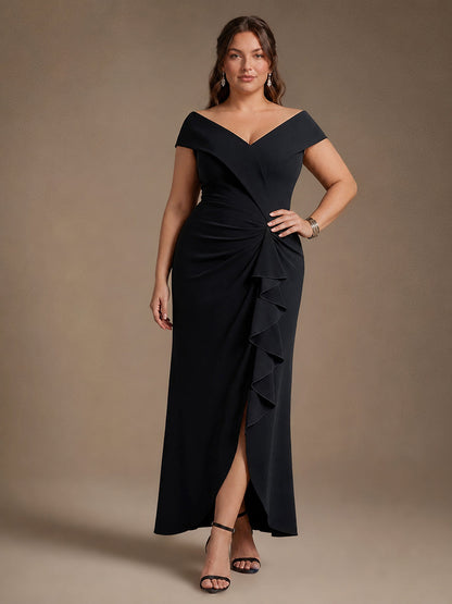 Plus Size Slit Crepe Evening Dress