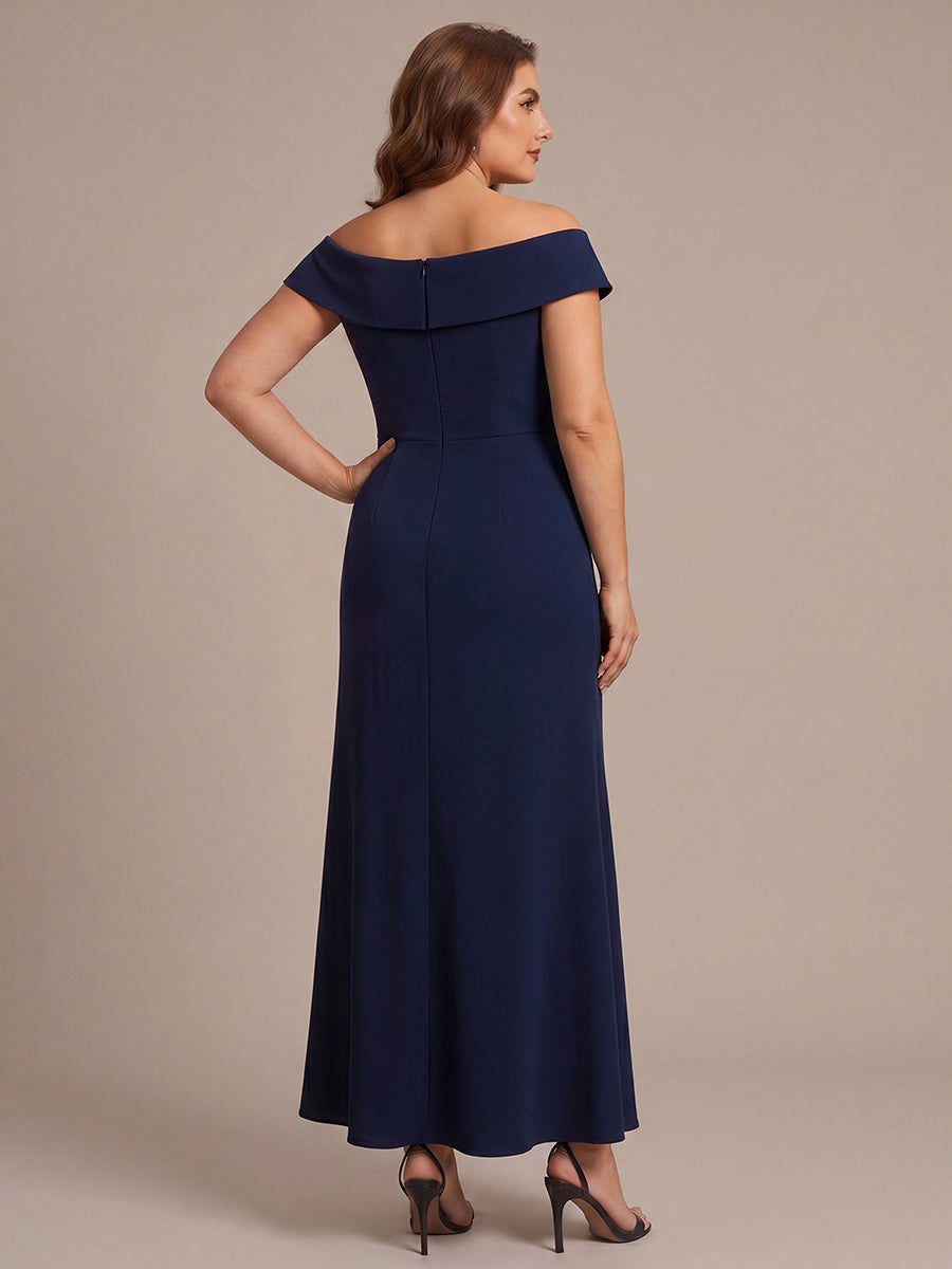 Ruffle Crepe Cap Sleeve Evening Dress
