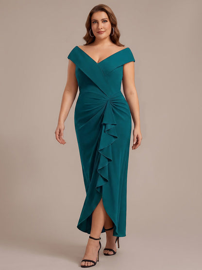 Plus Size Slit Crepe Evening Dress