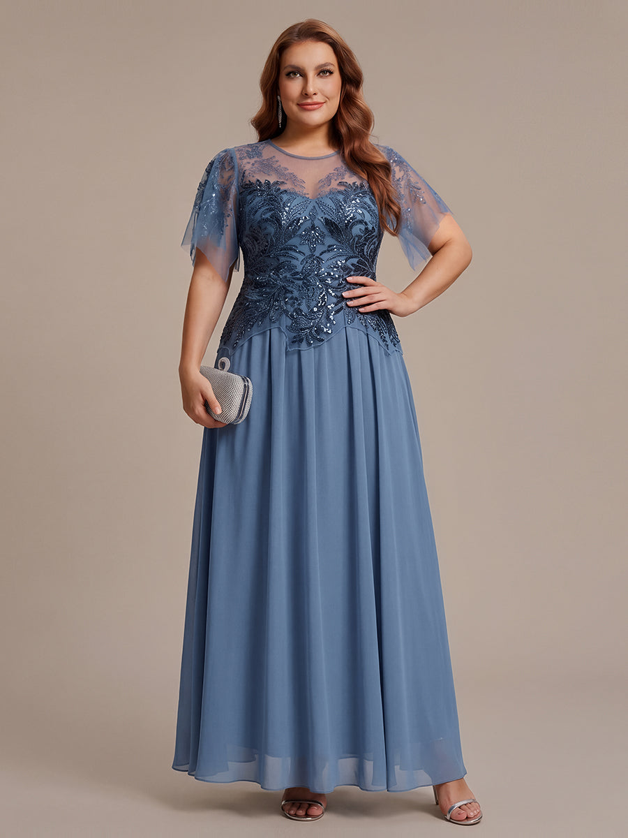 ever LUSTRE|Embroidered Sequin Ruffle Sleeve Black Tie Evening Dress